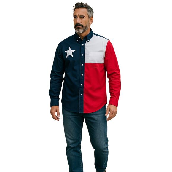 Roper Texas Pieced Flag Collection Long Sleeve Button Shirt Patriotic Size L - Picture 1 of 3